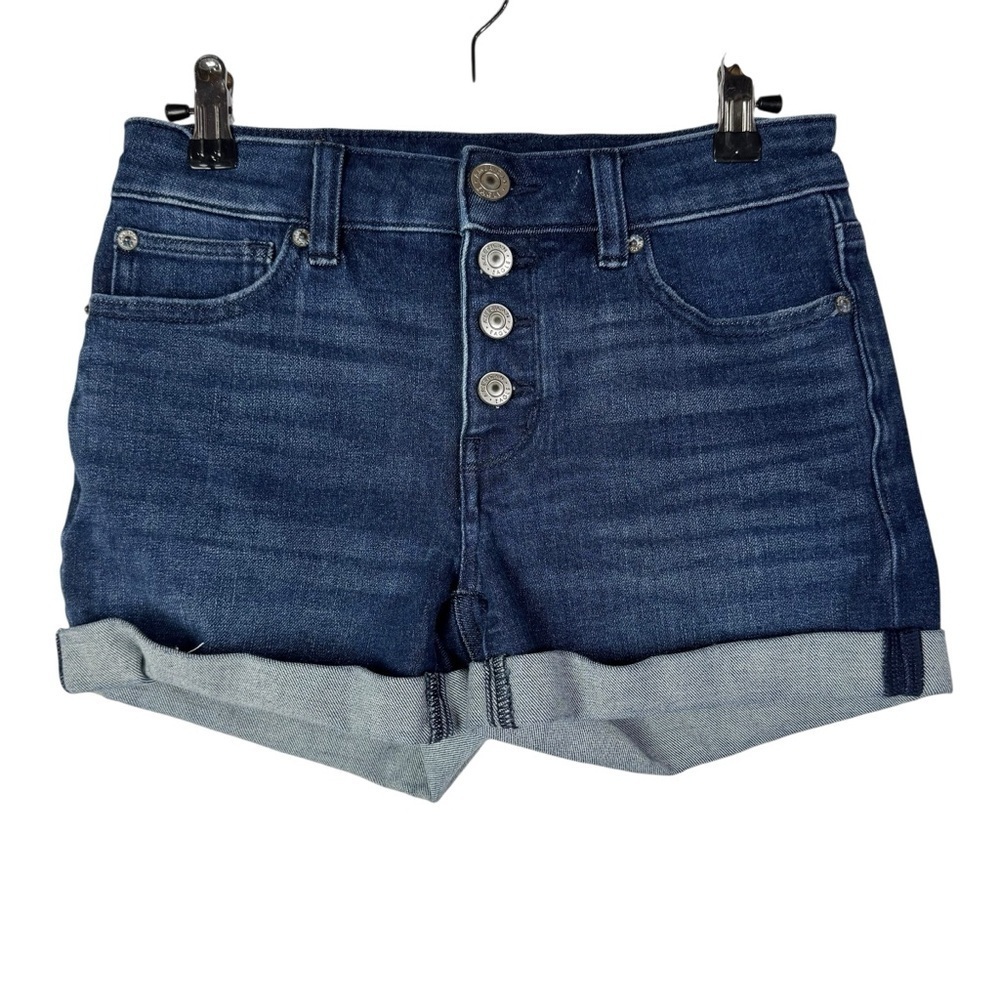 American Eagle Dark Wash Button‎ Fly Cuff Hem Denim Shorts 2
